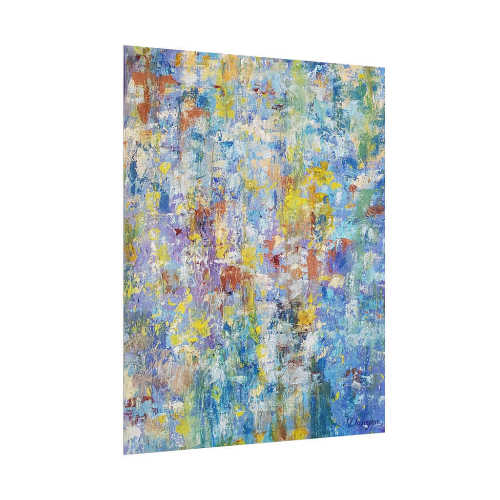 Abstract Blue & Yellow Rolled Poster — Colorful Textured Wall Art Print