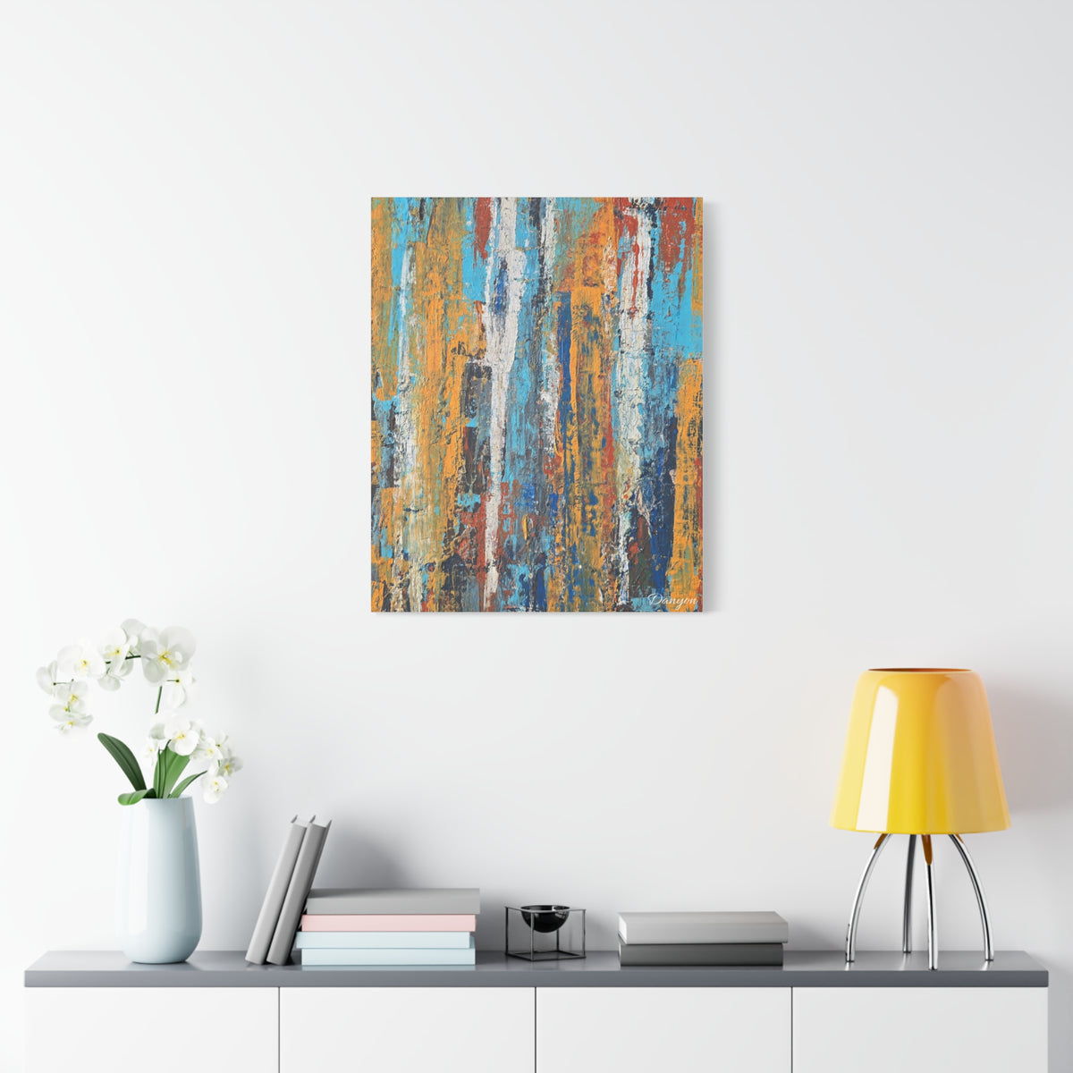 Abstract Urban Texture Matte Canvas Print — Colorful Vertical Brushstroke Wall Art