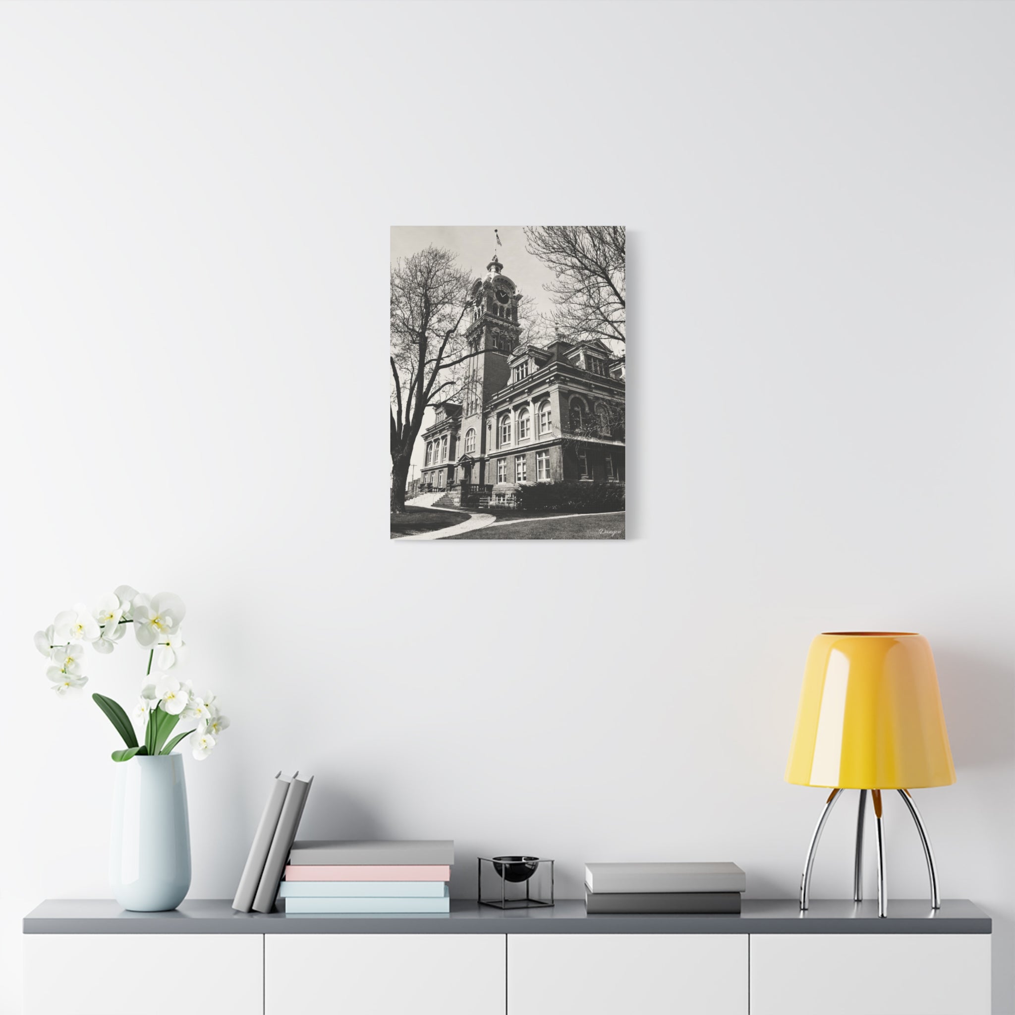 Vintage Clocktower Matte Canvas Print — Sepia Historic Building Wall Art