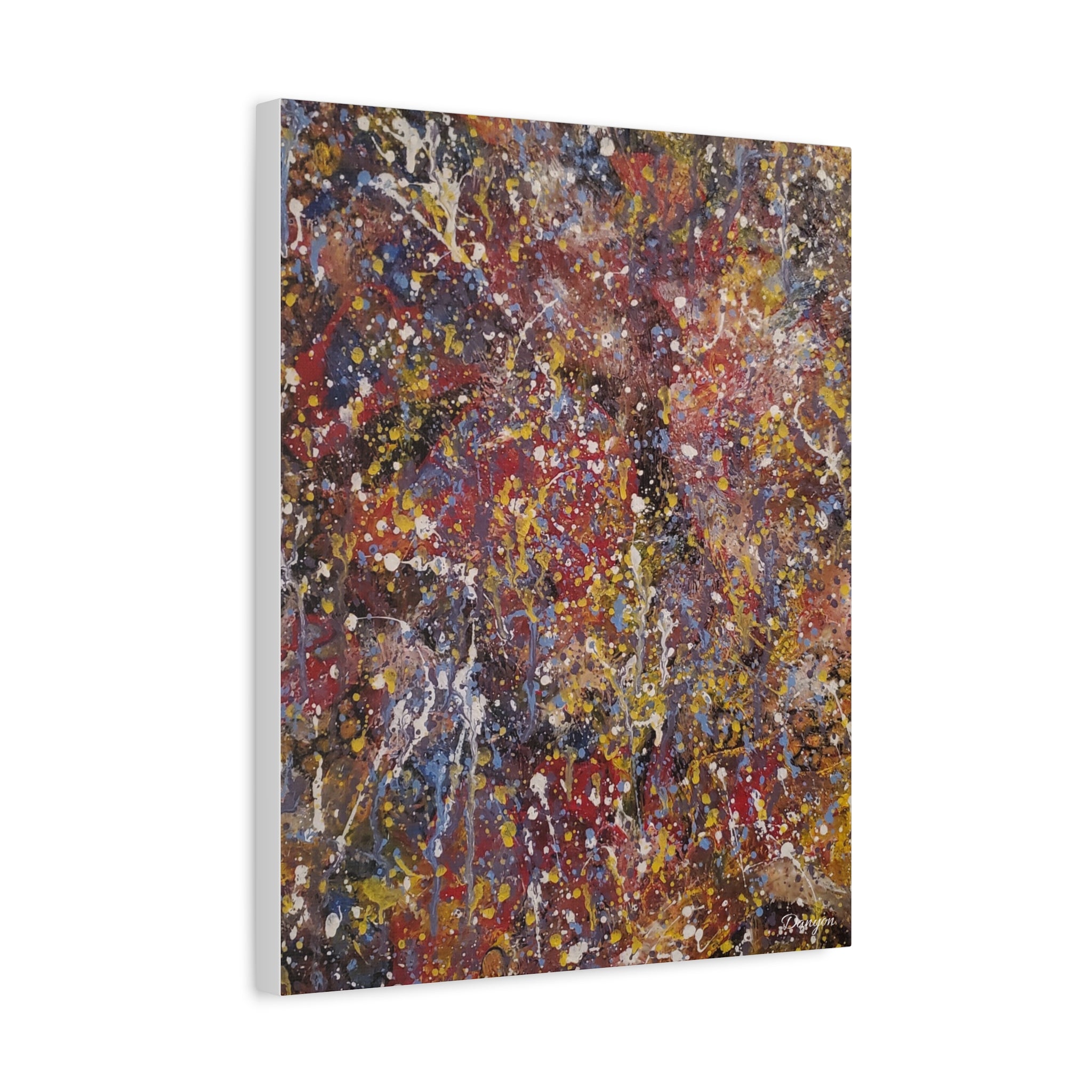 Abstract Splatter Art Canvas — Colorful Drip Painting on Stretched Matte Canvas