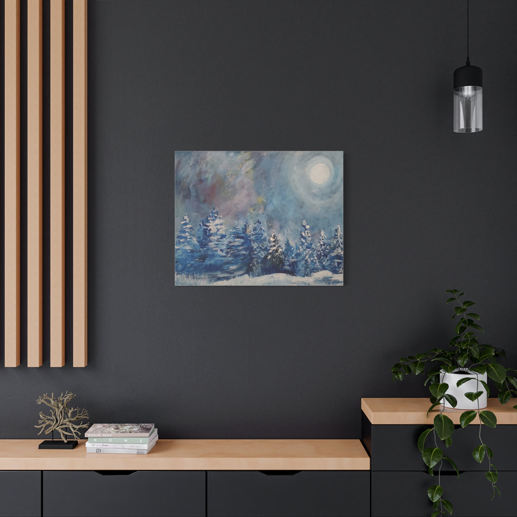 Winter Moonlit Forest Canvas Wall Art — Matte Stretched Canvas