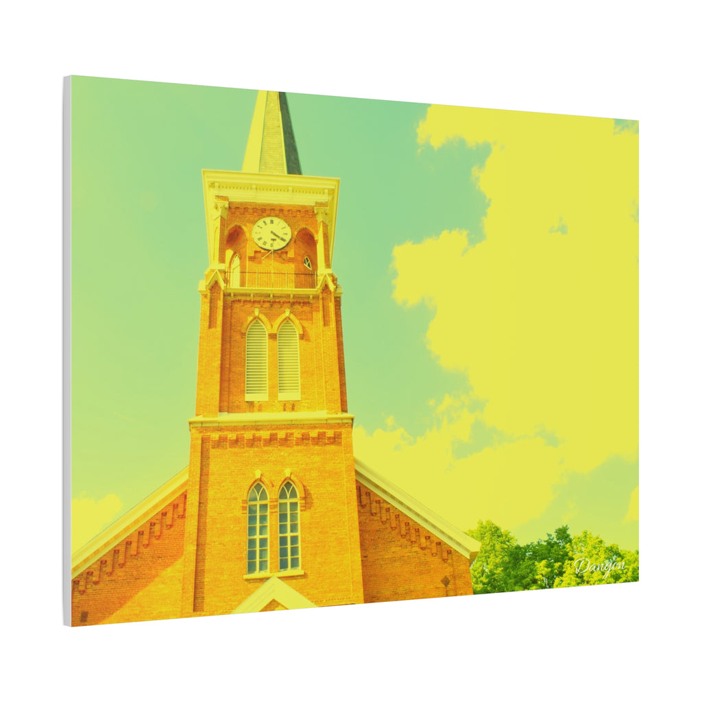 Vintage Church Tower Matte Canvas Wall Art — Sunny Retro Architecture Print