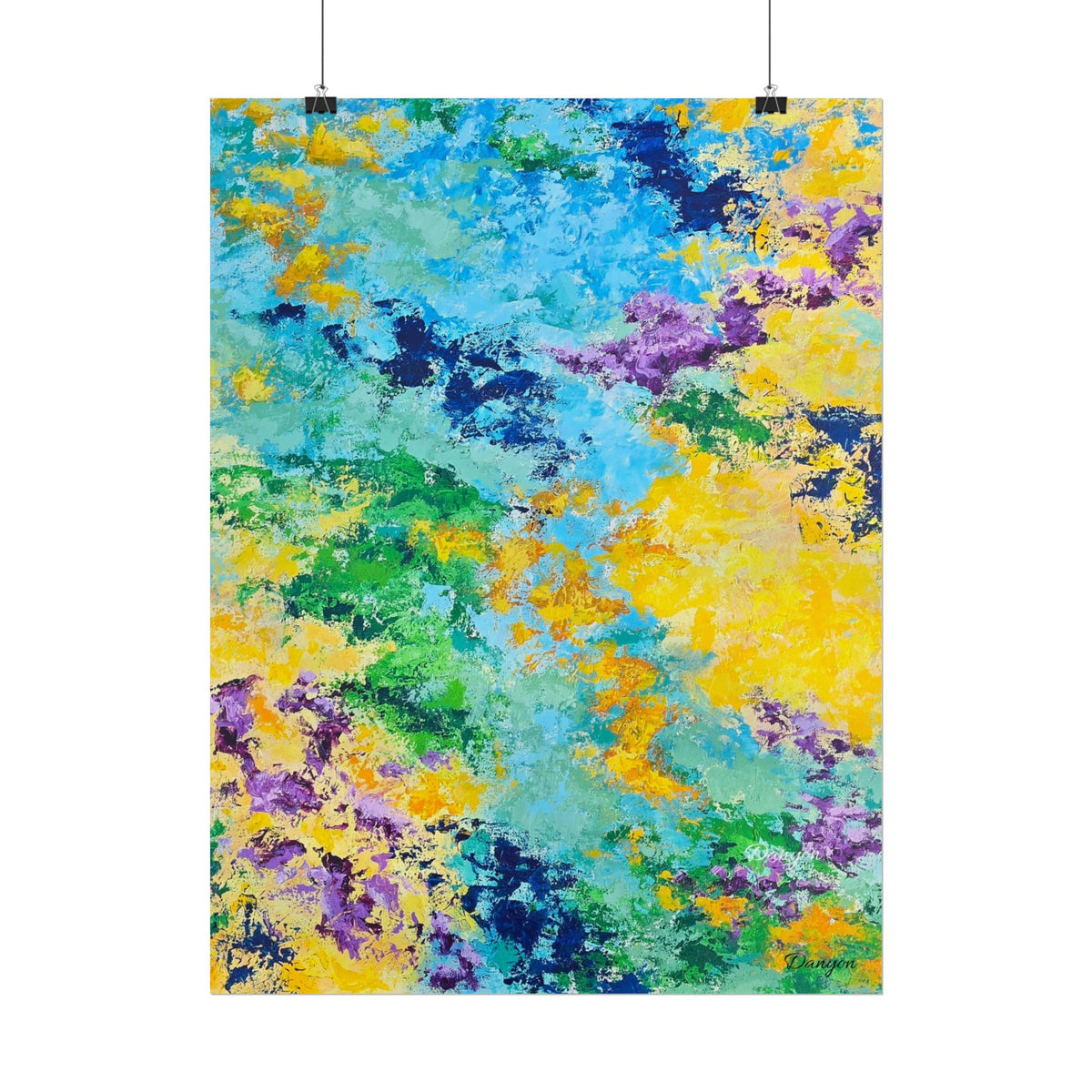 Abstract Color Splash Poster — Vibrant Blue, Yellow & Green Rolled Art Print