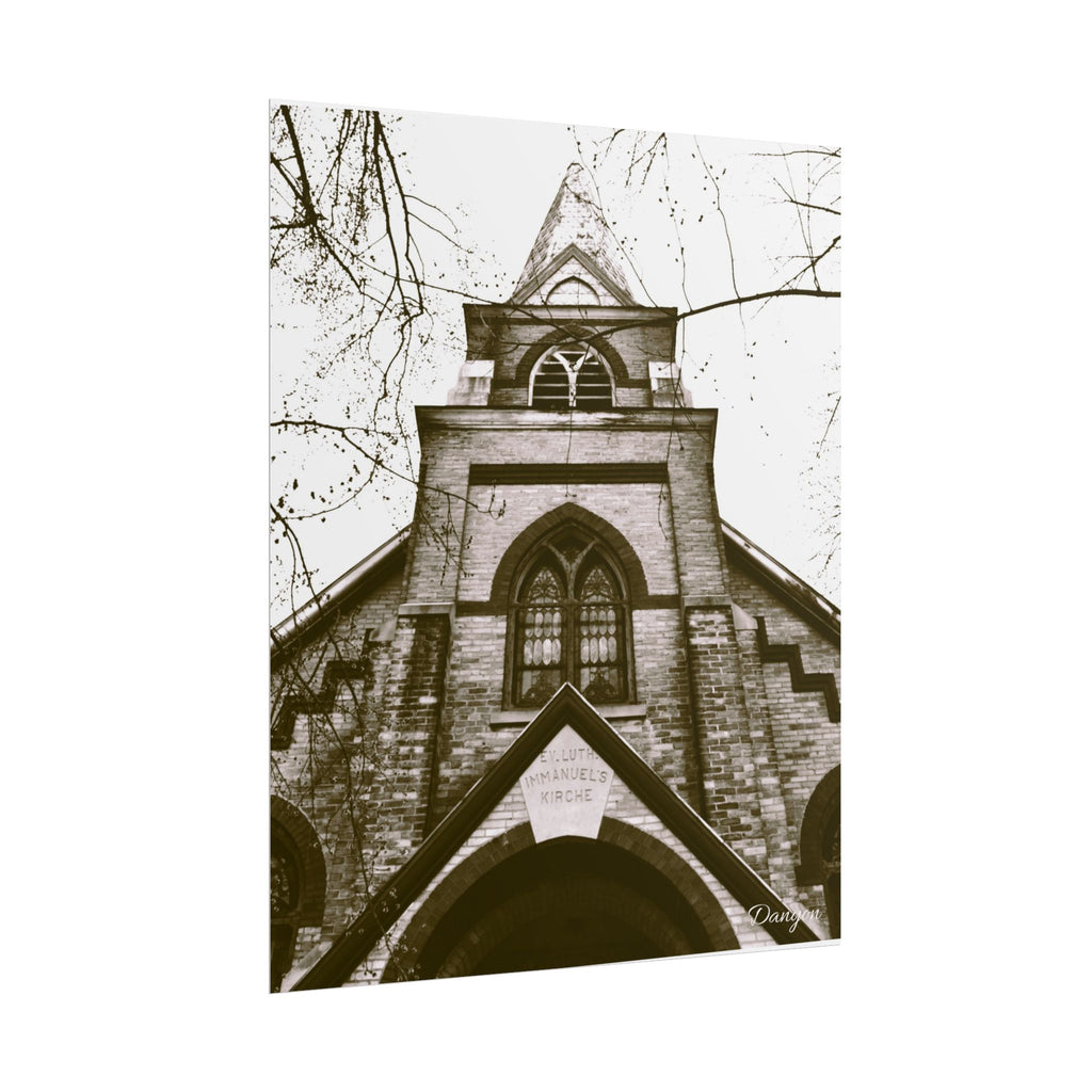 Vintage Gothic Church Rolled Poster – Sepia Architectural Wall Art
