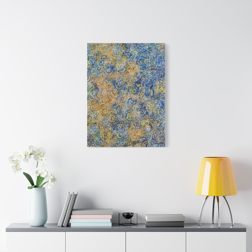 Abstract Blue & Gold Swirl Canvas Print — Stretched Matte Wall Art