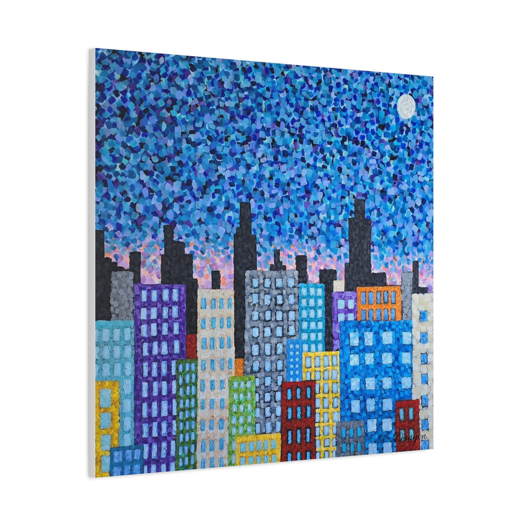 Cityscape Canvas Art – Colorful Night Skyline Matte Stretched Canvas
