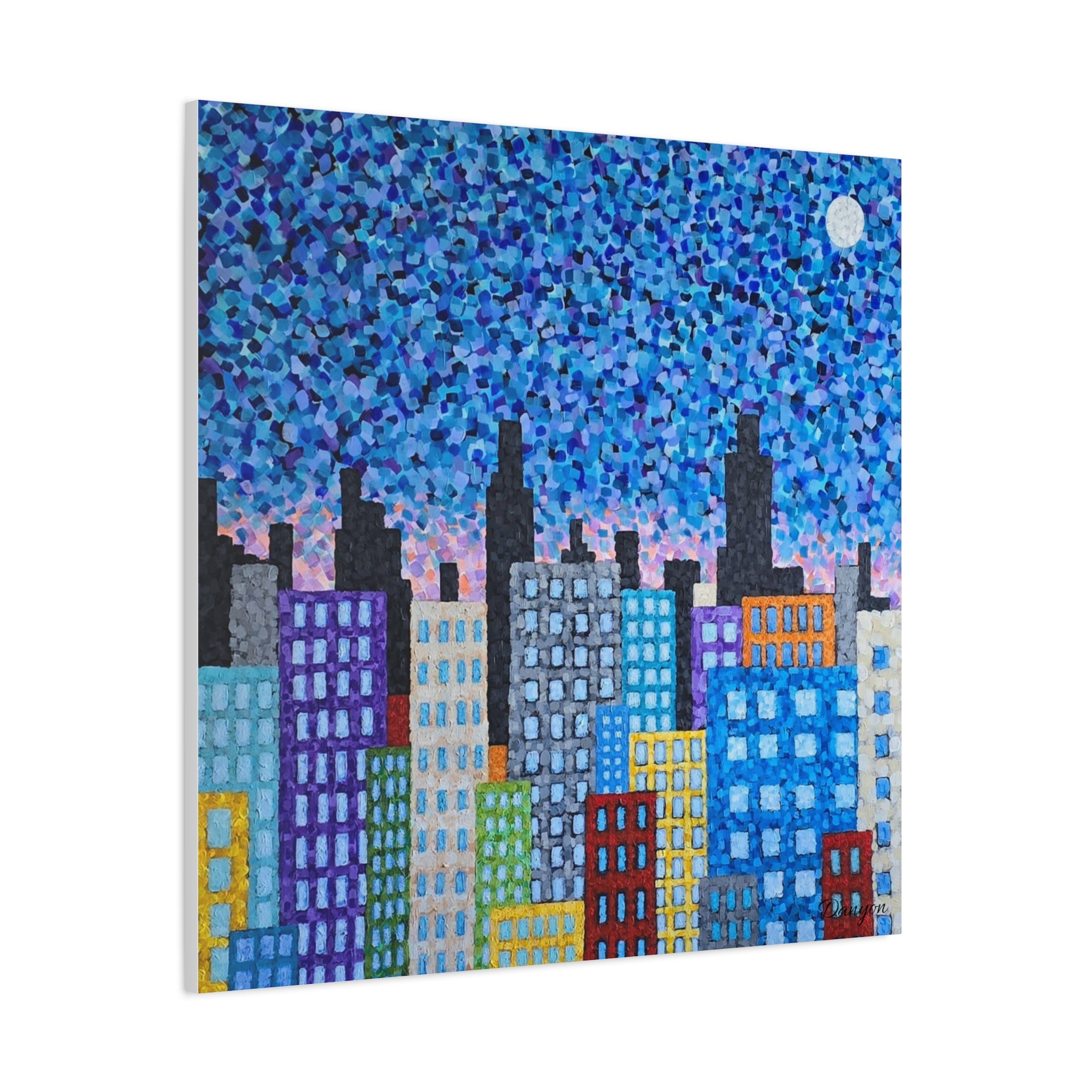 Cityscape Canvas Art – Colorful Night Skyline Matte Stretched Canvas