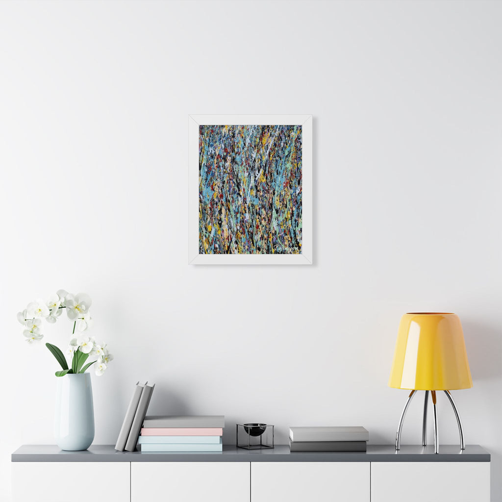 Abstract Expressionist Framed Poster — Colorful Drip Paint Vertical Print