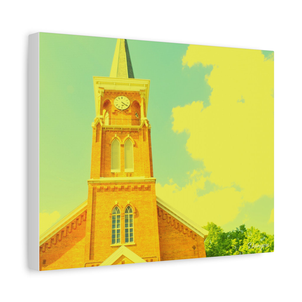 Vintage Church Tower Matte Canvas Wall Art — Sunny Retro Architecture Print