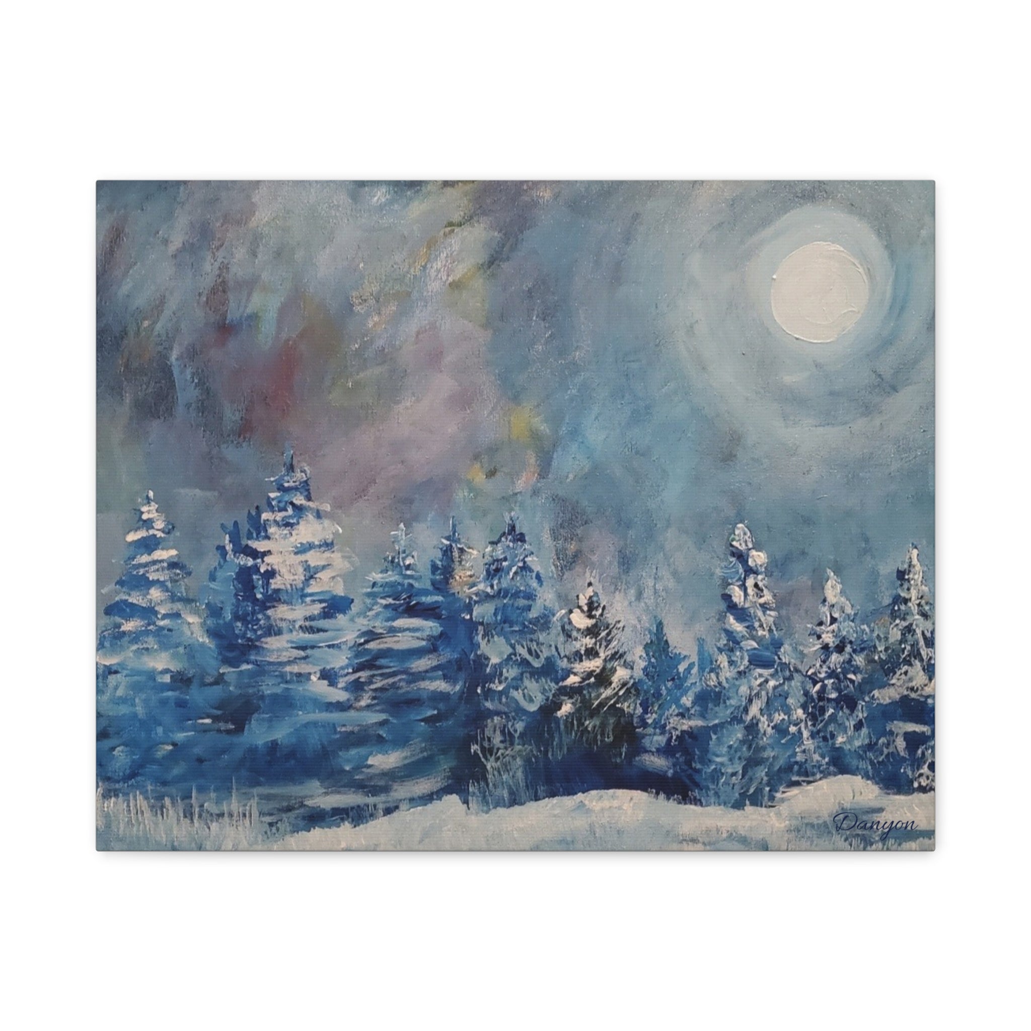 Winter Moonlit Forest Canvas Wall Art — Matte Stretched Canvas