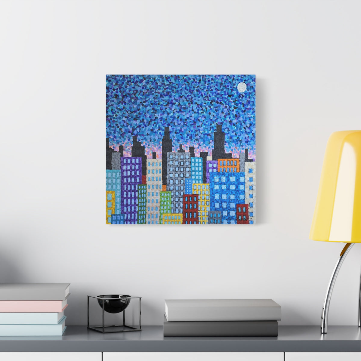 Cityscape Canvas Art – Colorful Night Skyline Matte Stretched Canvas