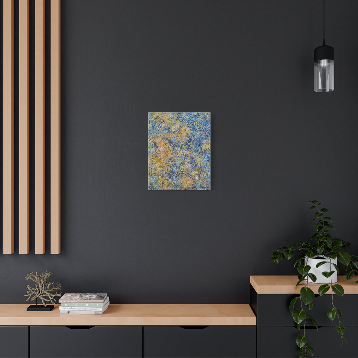 Abstract Blue & Gold Swirl Canvas Print — Stretched Matte Wall Art
