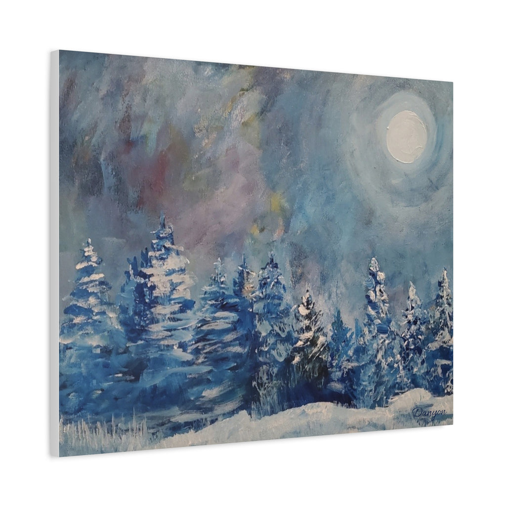 Winter Moonlit Forest Canvas Wall Art — Matte Stretched Canvas