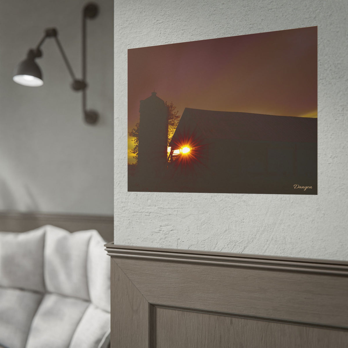 Sunset Barn Rolled Poster – Rustic Farm Landscape Wall Art