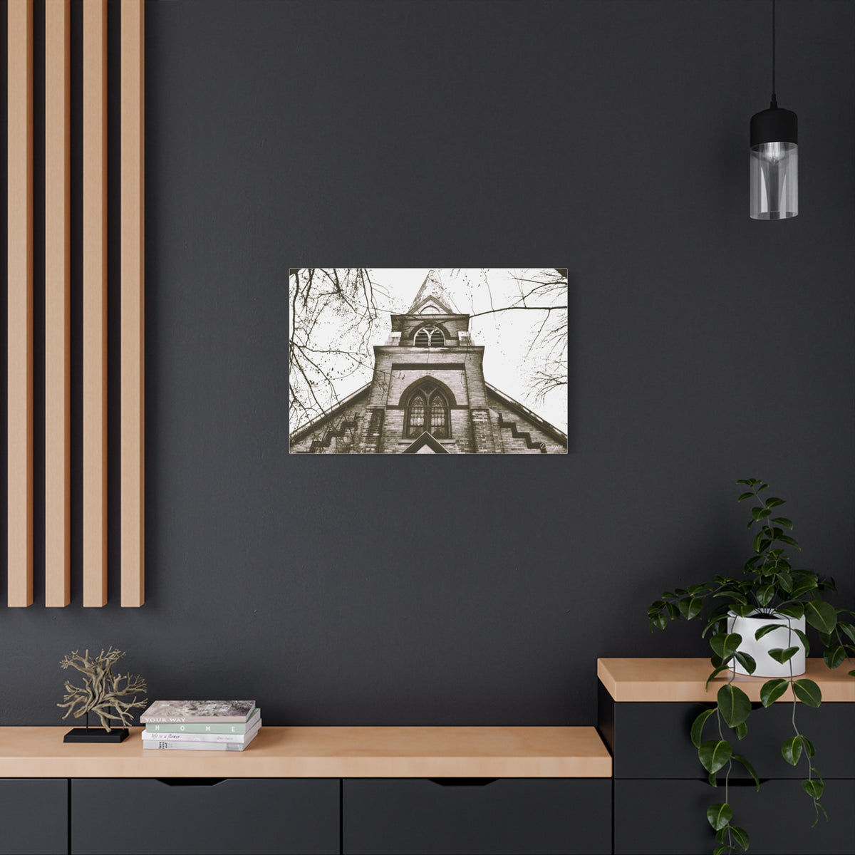 Gothic Church Photo Canvas Print — Vintage Sepia Matte Stretched Wall Art