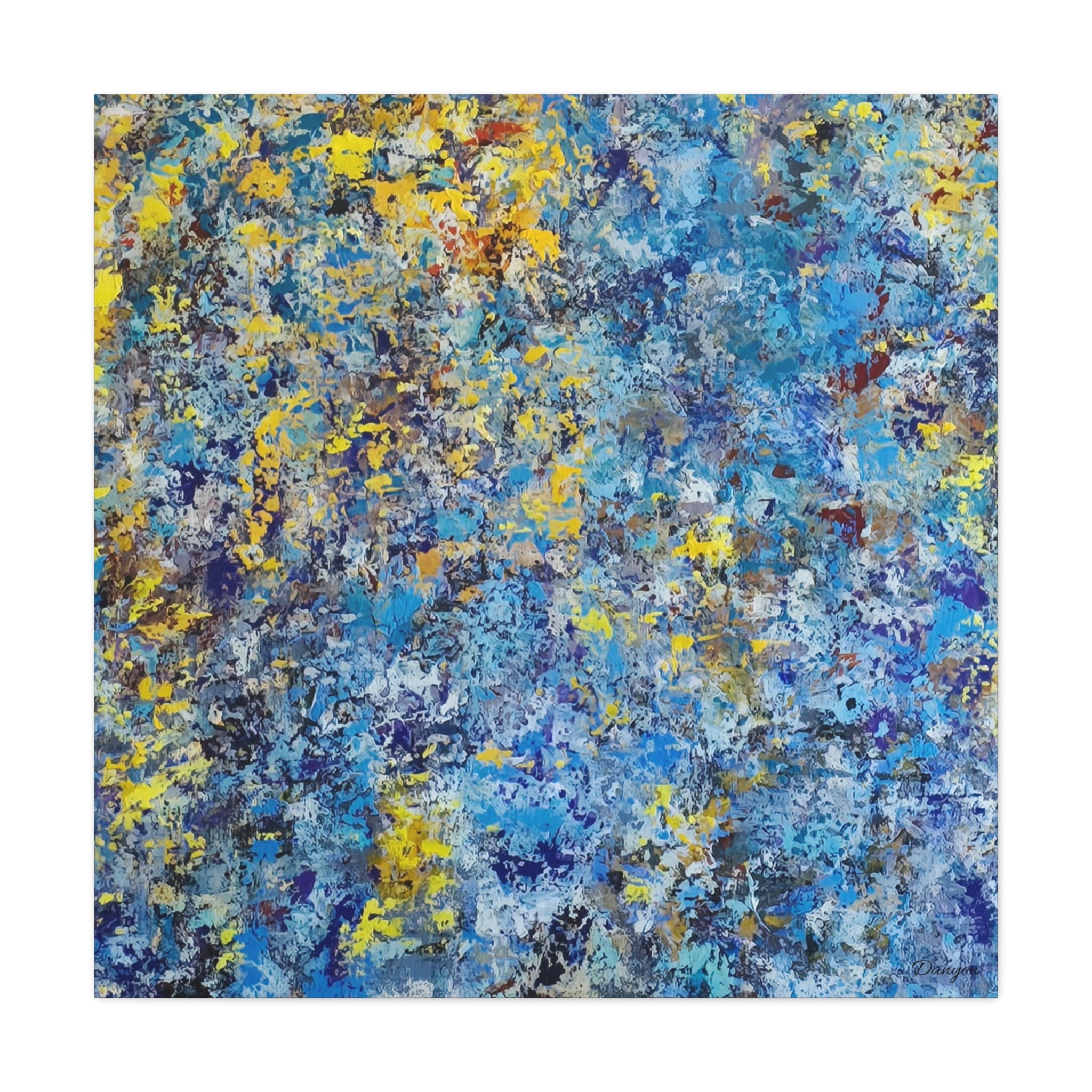 Abstract Blue & Yellow Matte Canvas Art - Stretched 1.25"