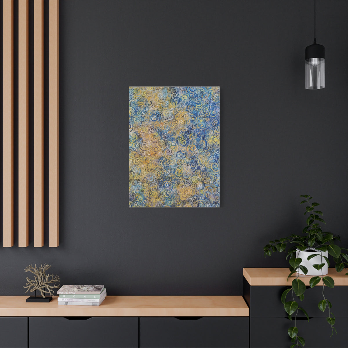 Abstract Blue & Gold Swirl Canvas Print — Stretched Matte Wall Art