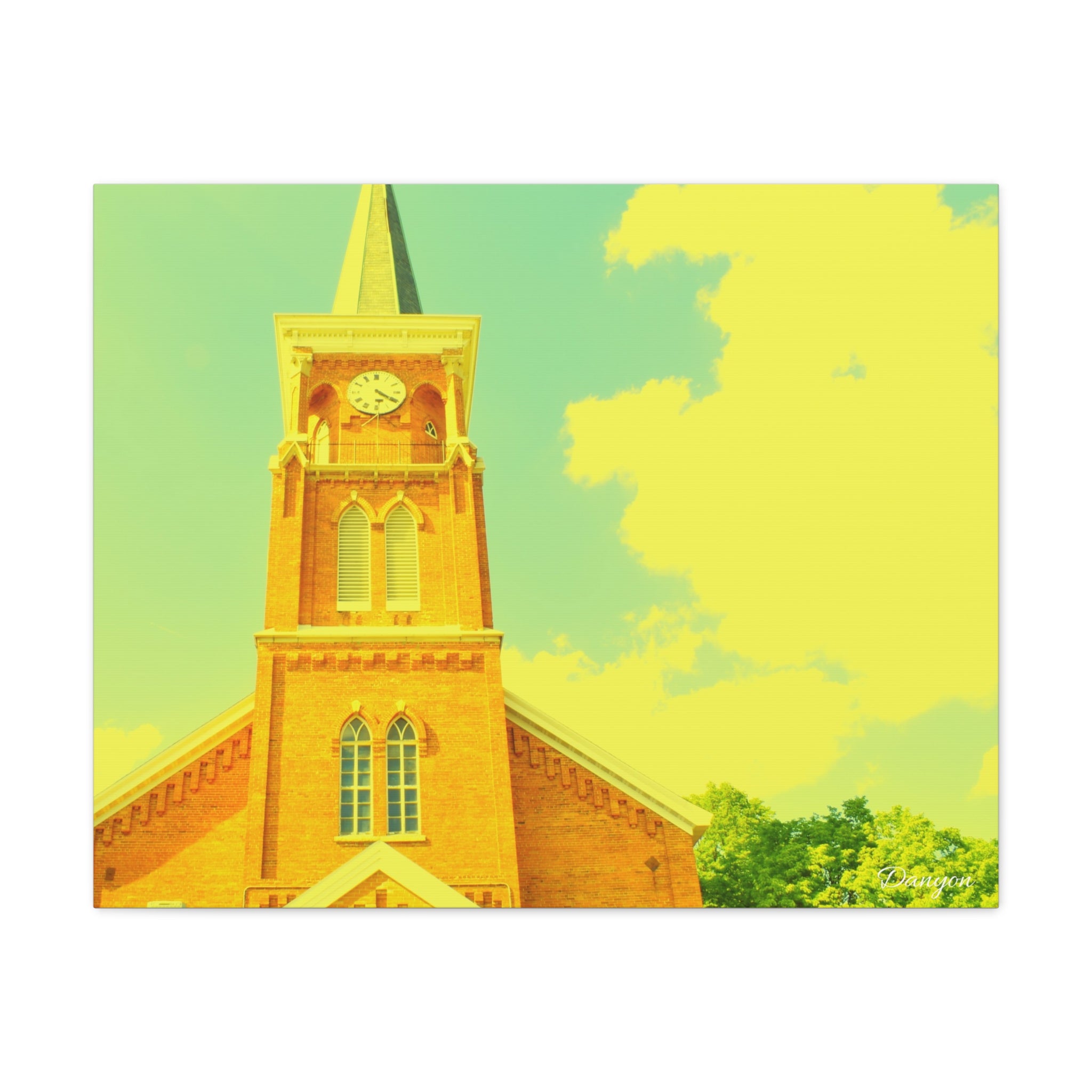 Vintage Church Tower Matte Canvas Wall Art — Sunny Retro Architecture Print