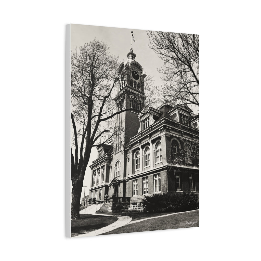 Vintage Clocktower Matte Canvas Print — Sepia Historic Building Wall Art