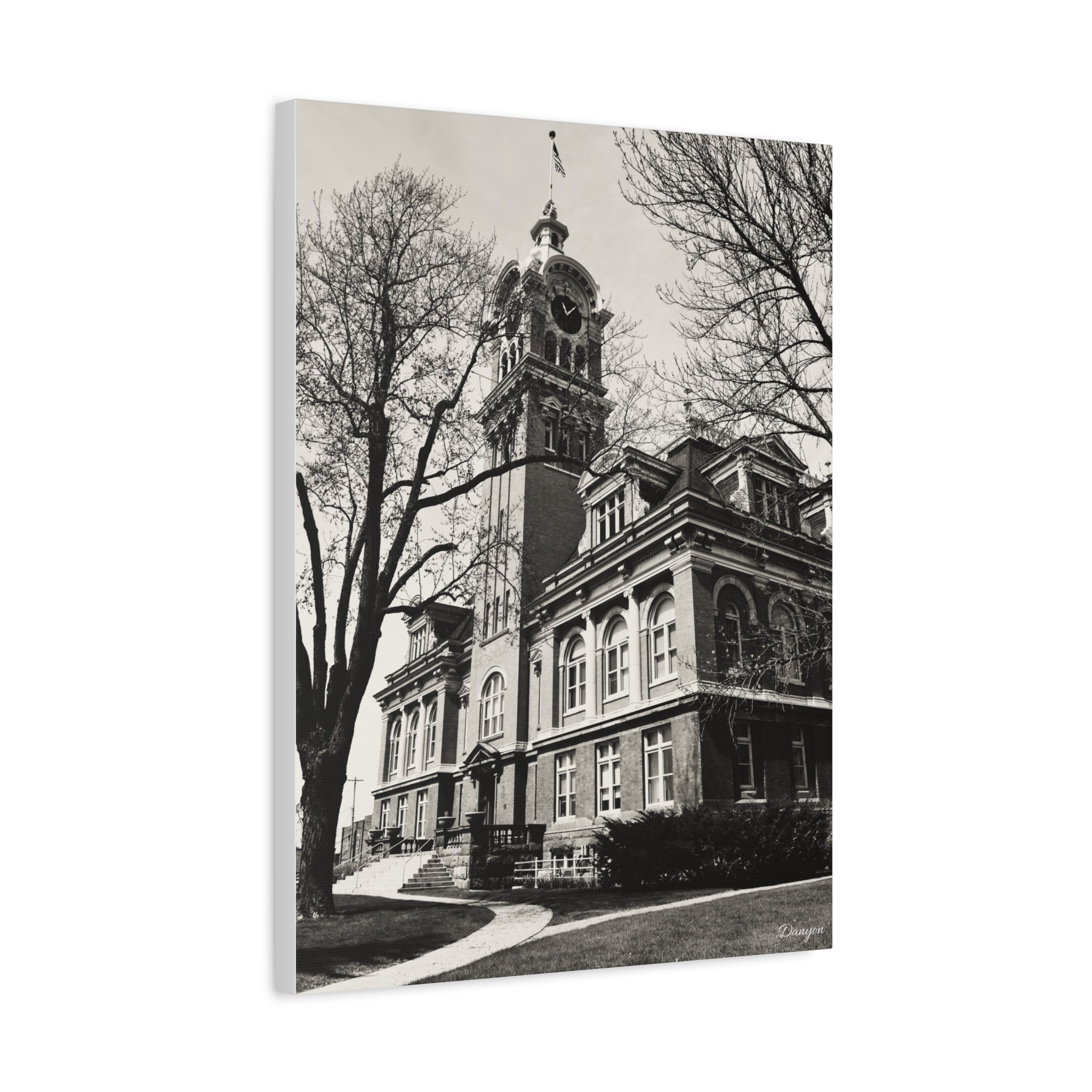 Vintage Clocktower Matte Canvas Print — Sepia Historic Building Wall Art