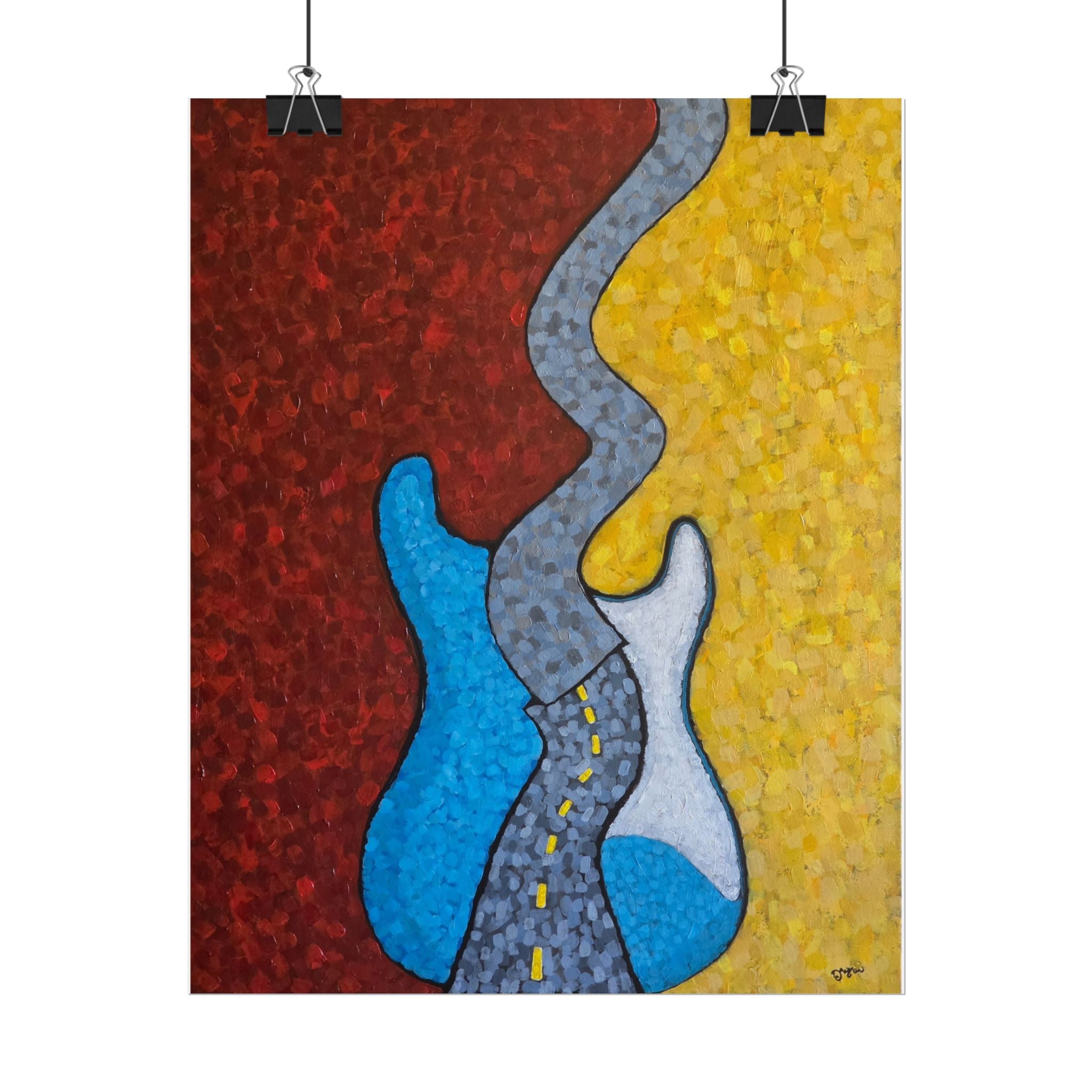 Abstract Guitar Road Poster — Colorful Music Art Print