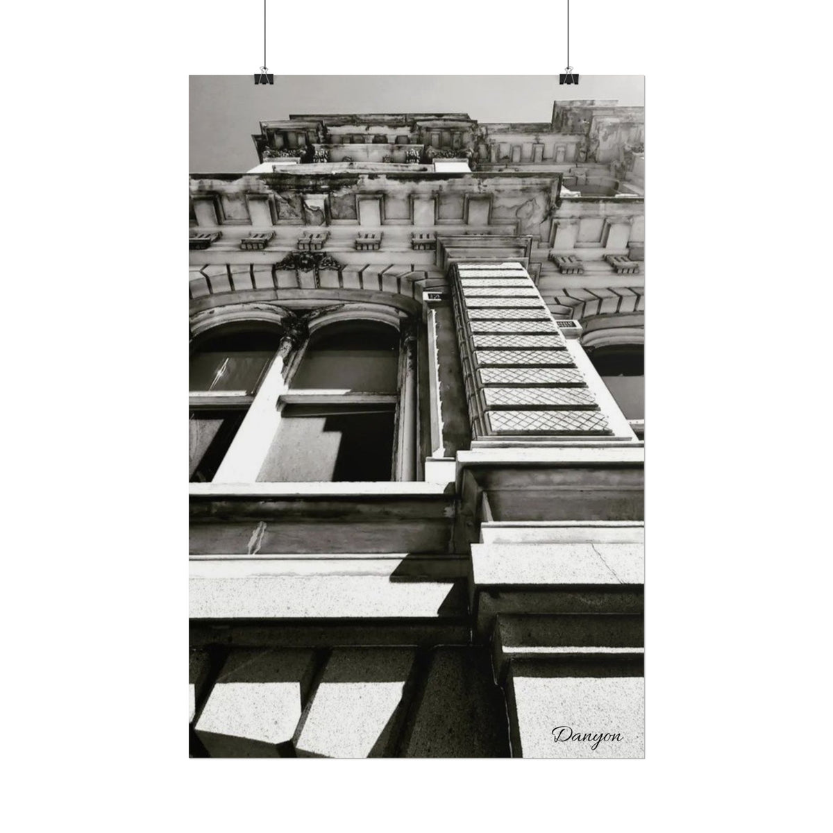 Architectural Black & White Rolled Poster — Vintage Building Facade Print