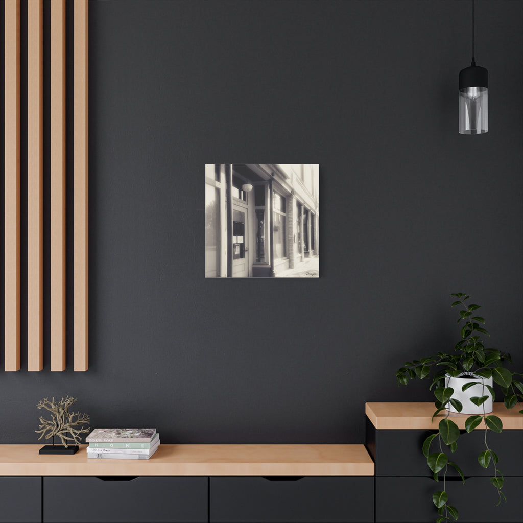 Vintage Main Street Canvas Print — Sepia Streetfront Wall Art, Matte Stretched