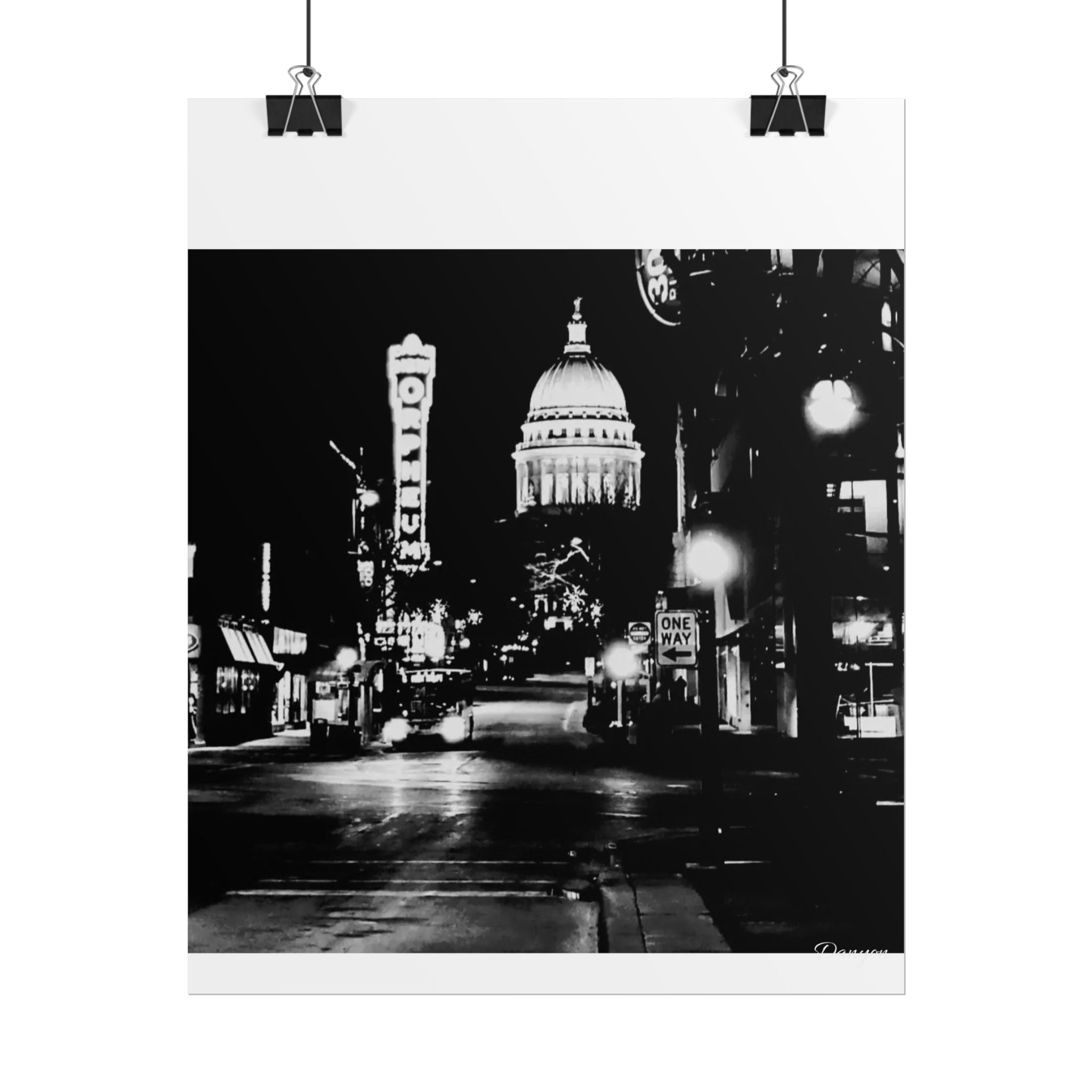 Rolled Poster — Black & White City Nightscape - Madison, WI