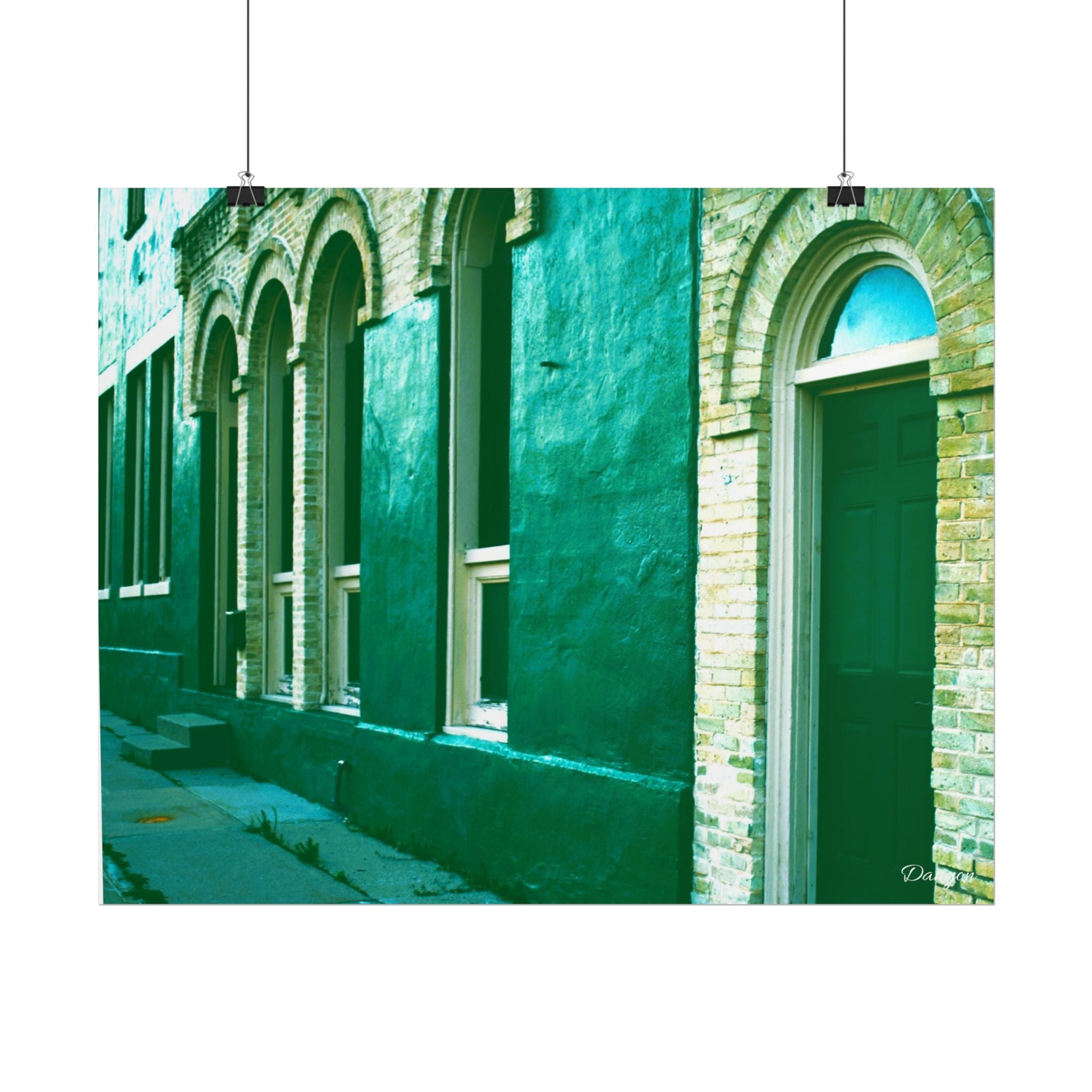 Vintage Green Facade Rolled Poster — Urban Architectural Wall Art