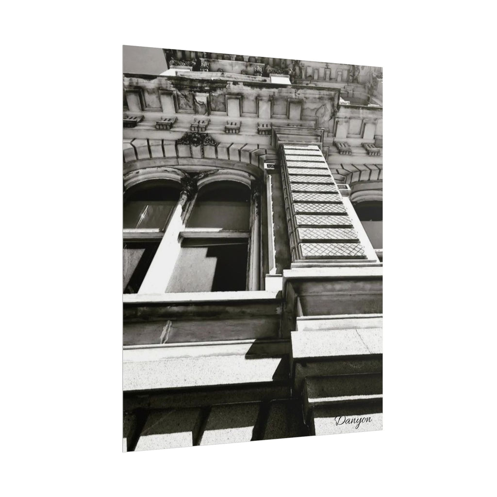 Architectural Black & White Rolled Poster — Vintage Building Facade Print