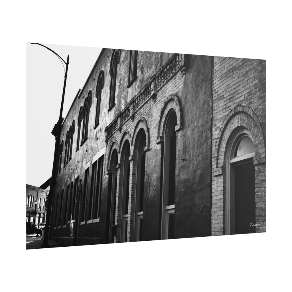 Vintage Brick Row Black & White Rolled Poster