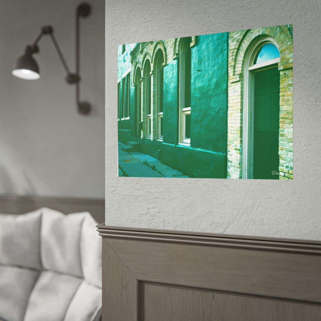Vintage Green Facade Rolled Poster — Urban Architectural Wall Art