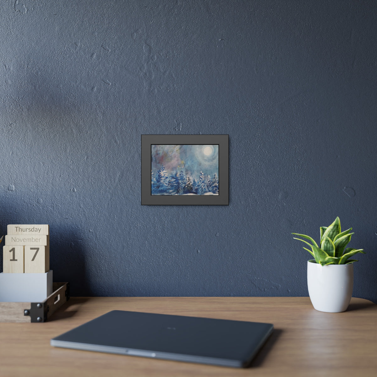 Framed Poster — Blue Winter Moon Forest Art Print