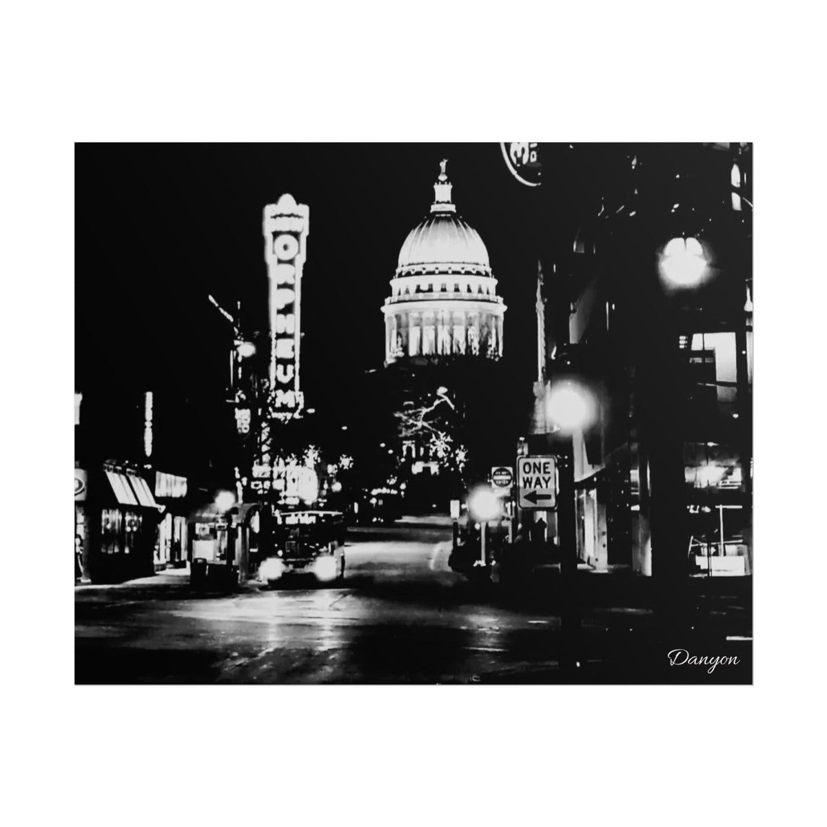 Rolled Poster — Black & White City Nightscape - Madison, WI