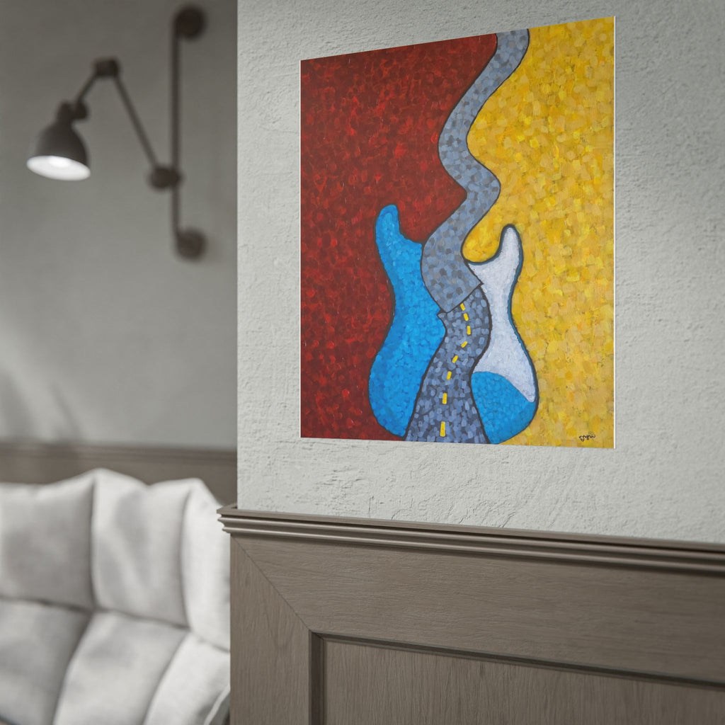 Abstract Guitar Road Poster — Colorful Music Art Print