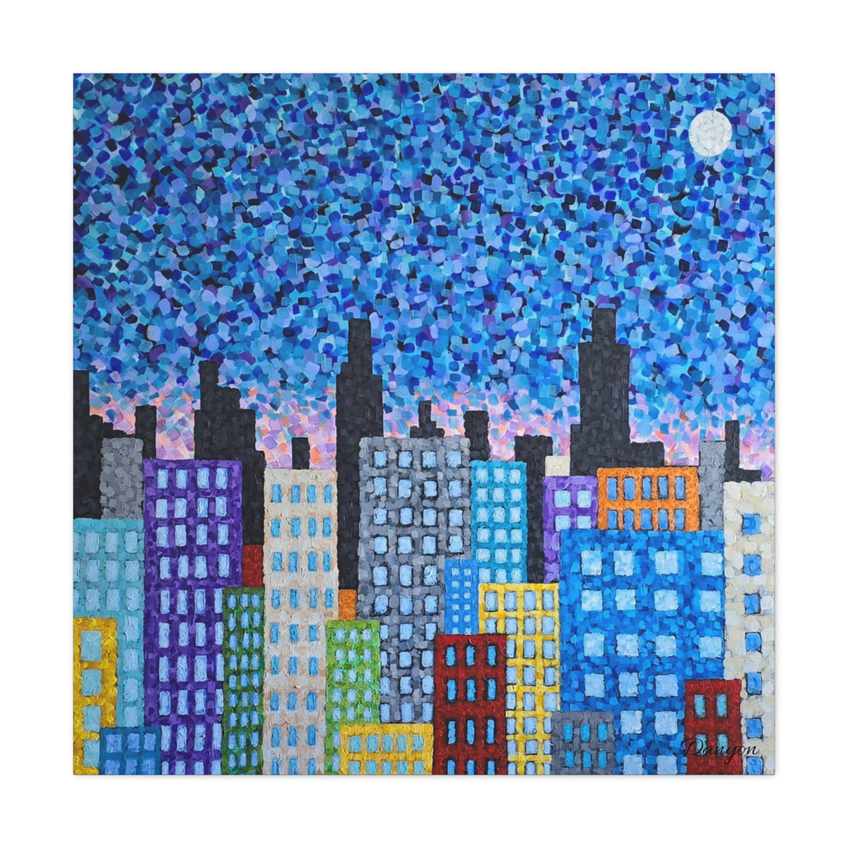 Cityscape Canvas Art – Colorful Night Skyline Matte Stretched Canvas