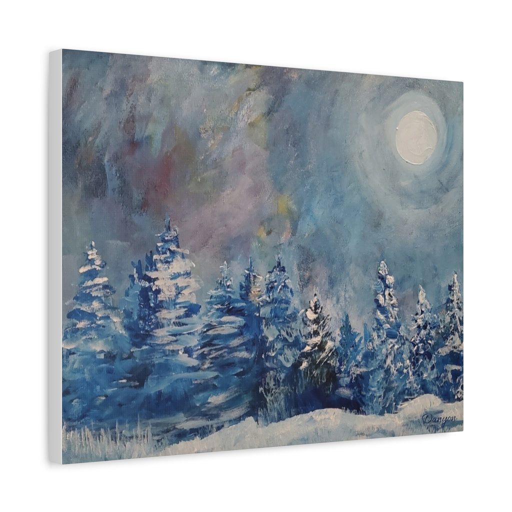 Winter Moonlit Forest Canvas Wall Art — Matte Stretched Canvas