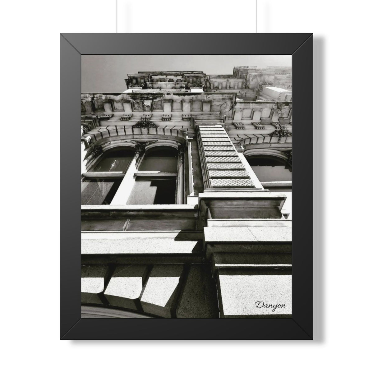 Framed Vertical Poster — Vintage Architectural Black & White Building Photography