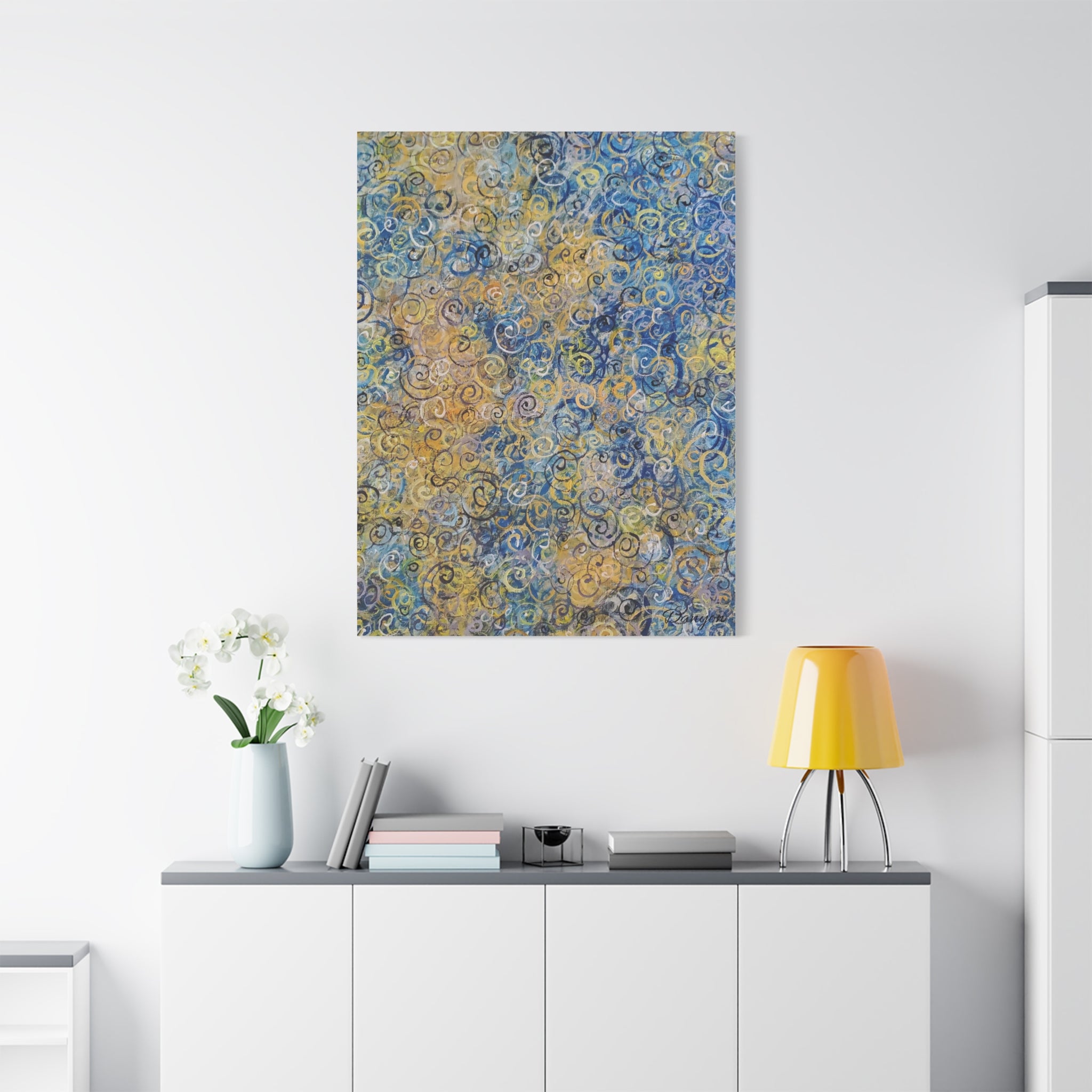 Abstract Blue & Gold Swirl Canvas Print — Stretched Matte Wall Art