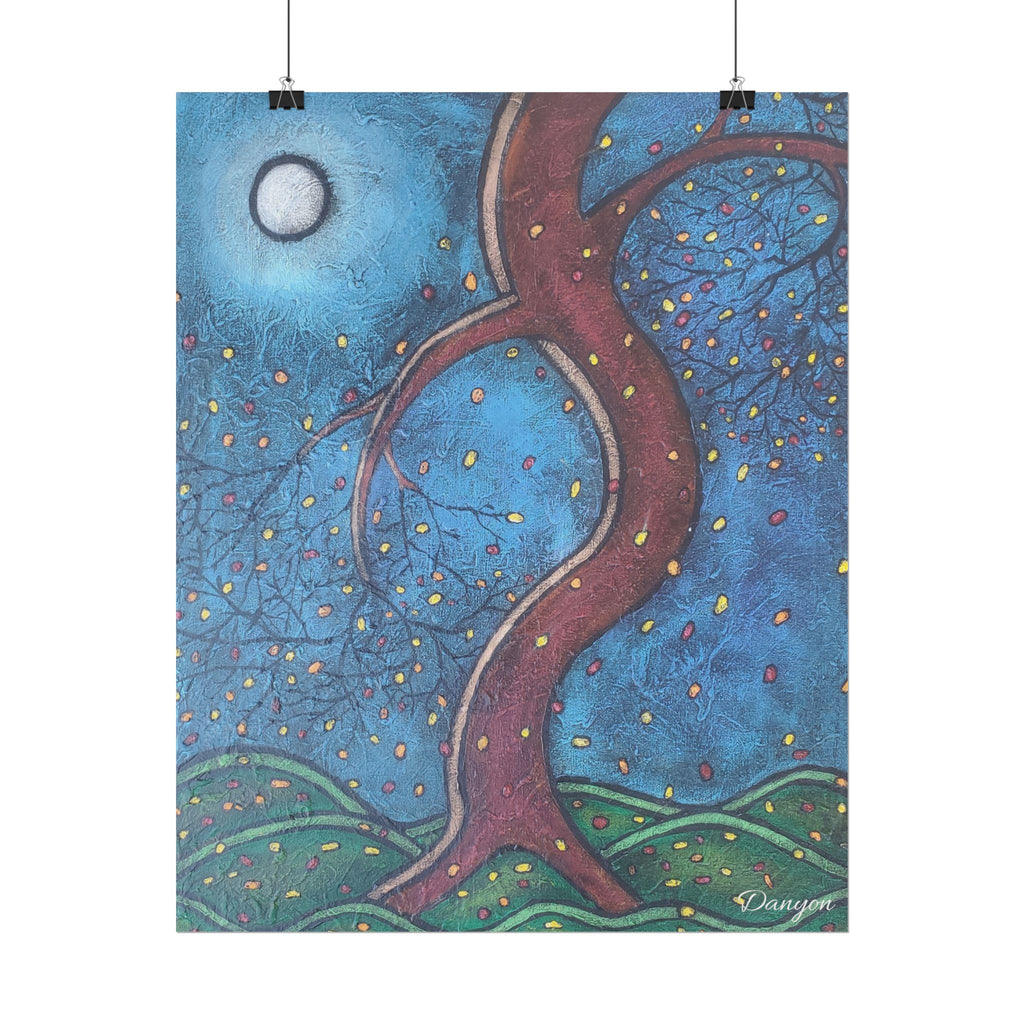 Rolled Poster — Moonlit Whimsical Tree Art Print