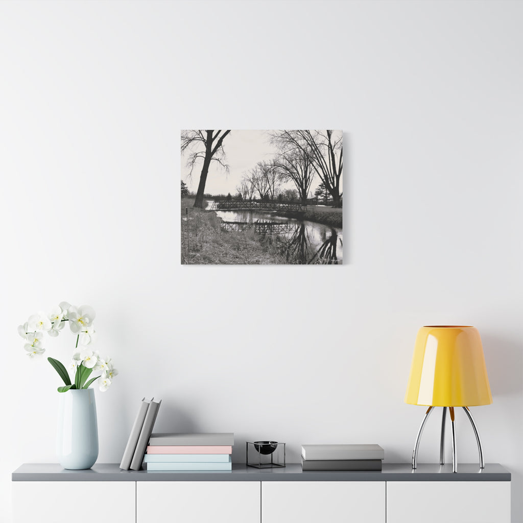 Matte Stretched Canvas - Serene Black & White River Landscape Wall Art