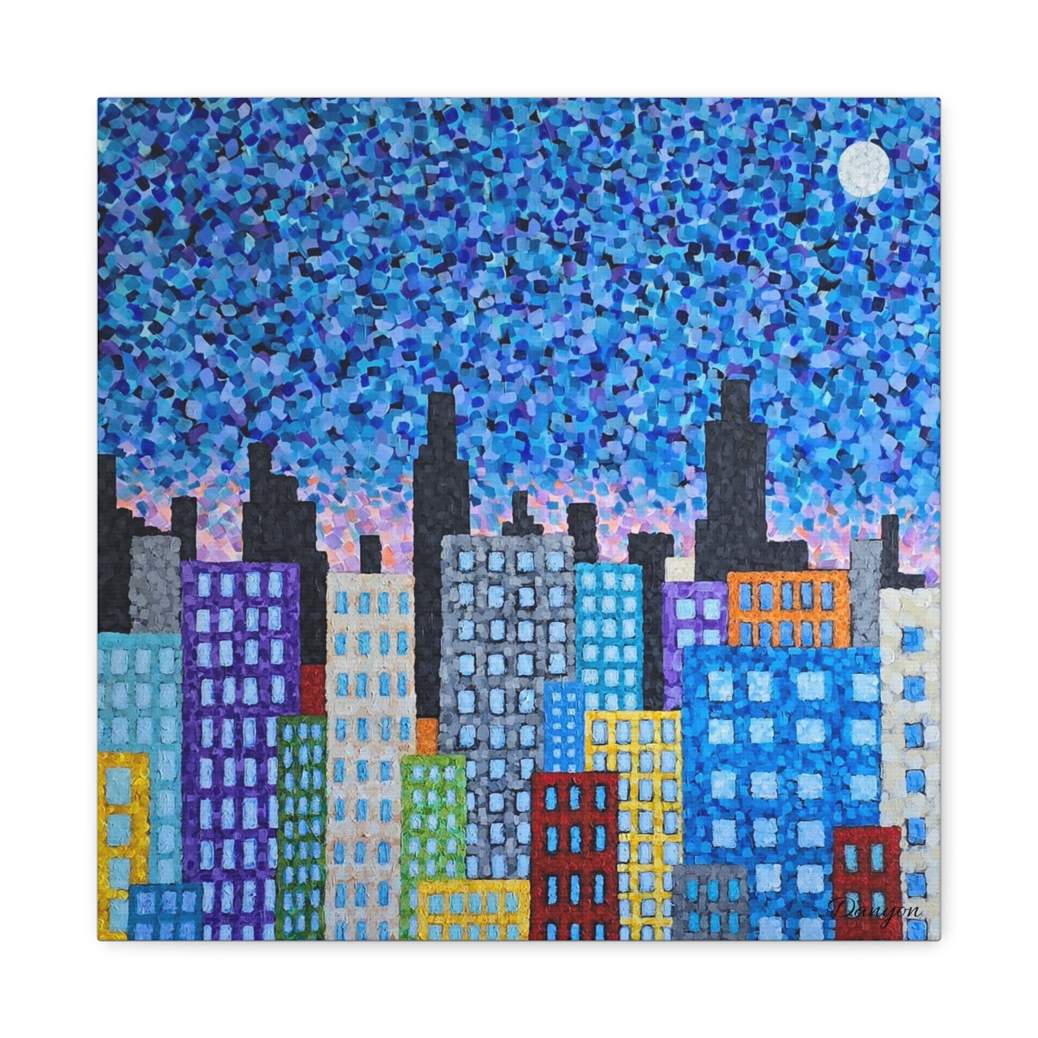 Cityscape Canvas Art – Colorful Night Skyline Matte Stretched Canvas