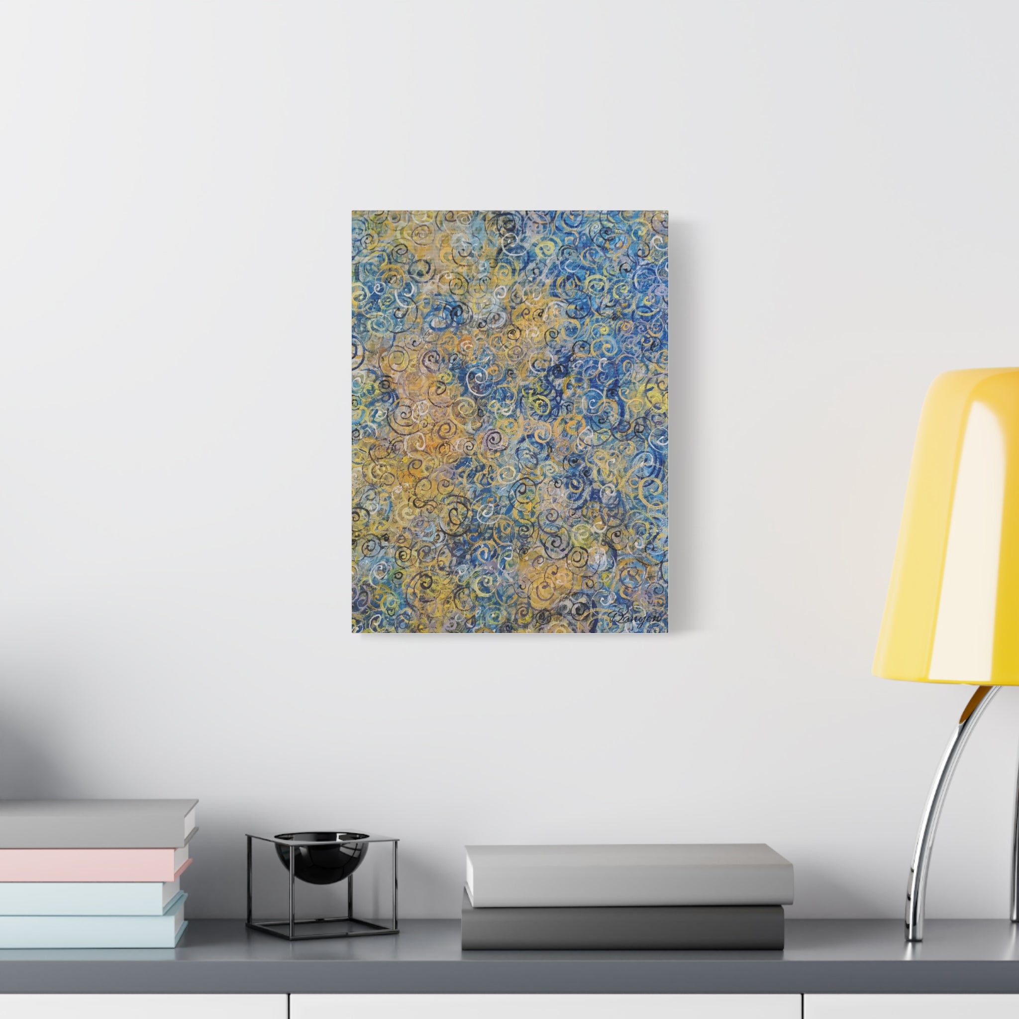 Abstract Blue & Gold Swirl Canvas Print — Stretched Matte Wall Art