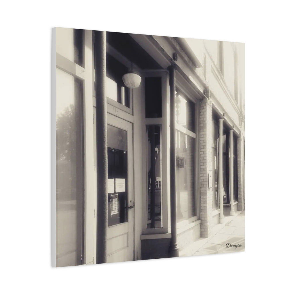 Vintage Main Street Canvas Print — Sepia Streetfront Wall Art, Matte Stretched