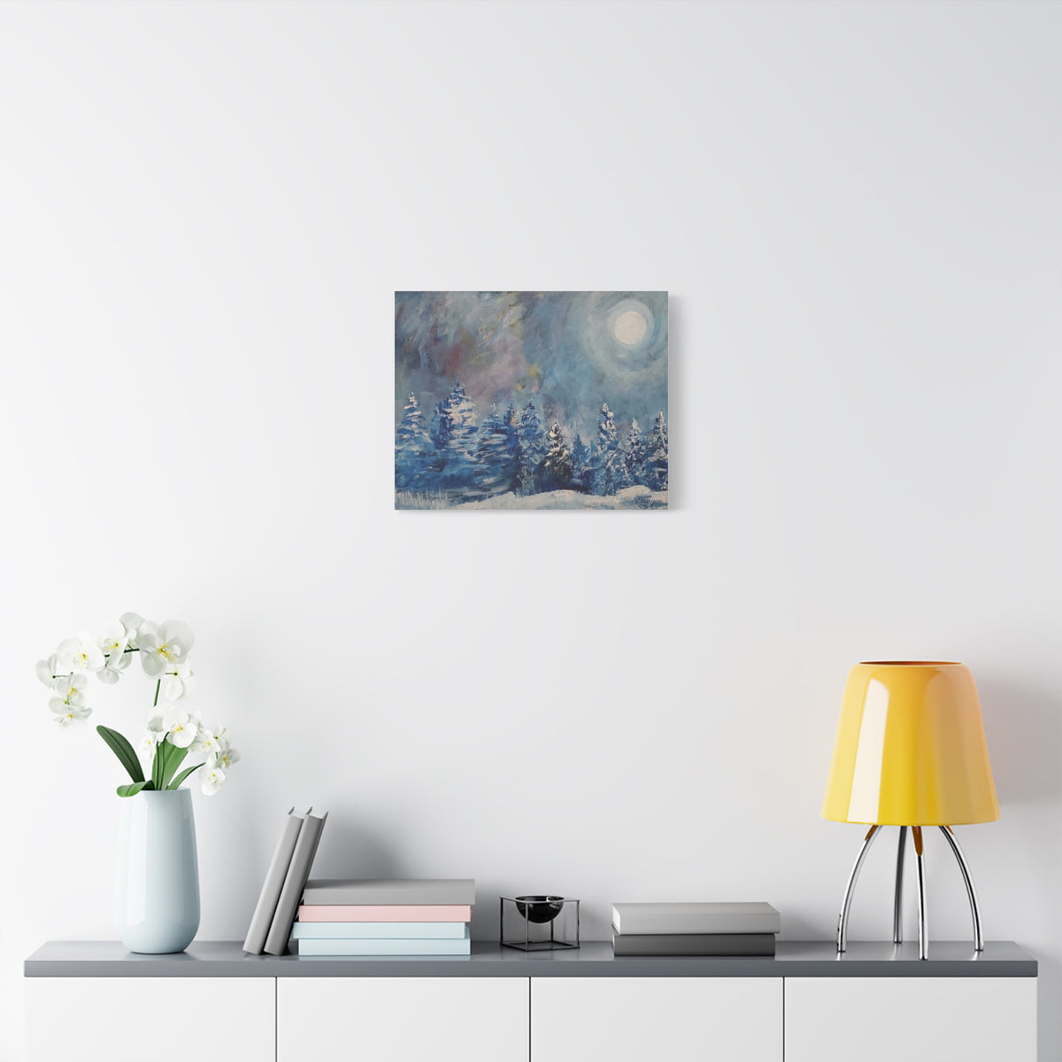 Winter Moonlit Forest Canvas Wall Art — Matte Stretched Canvas