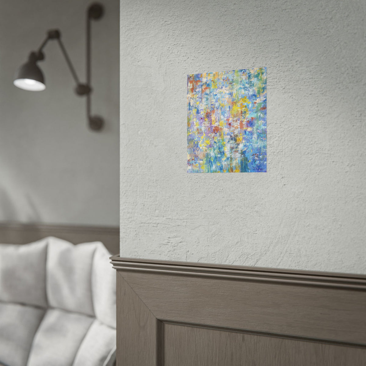 Abstract Blue & Yellow Rolled Poster — Colorful Textured Wall Art Print