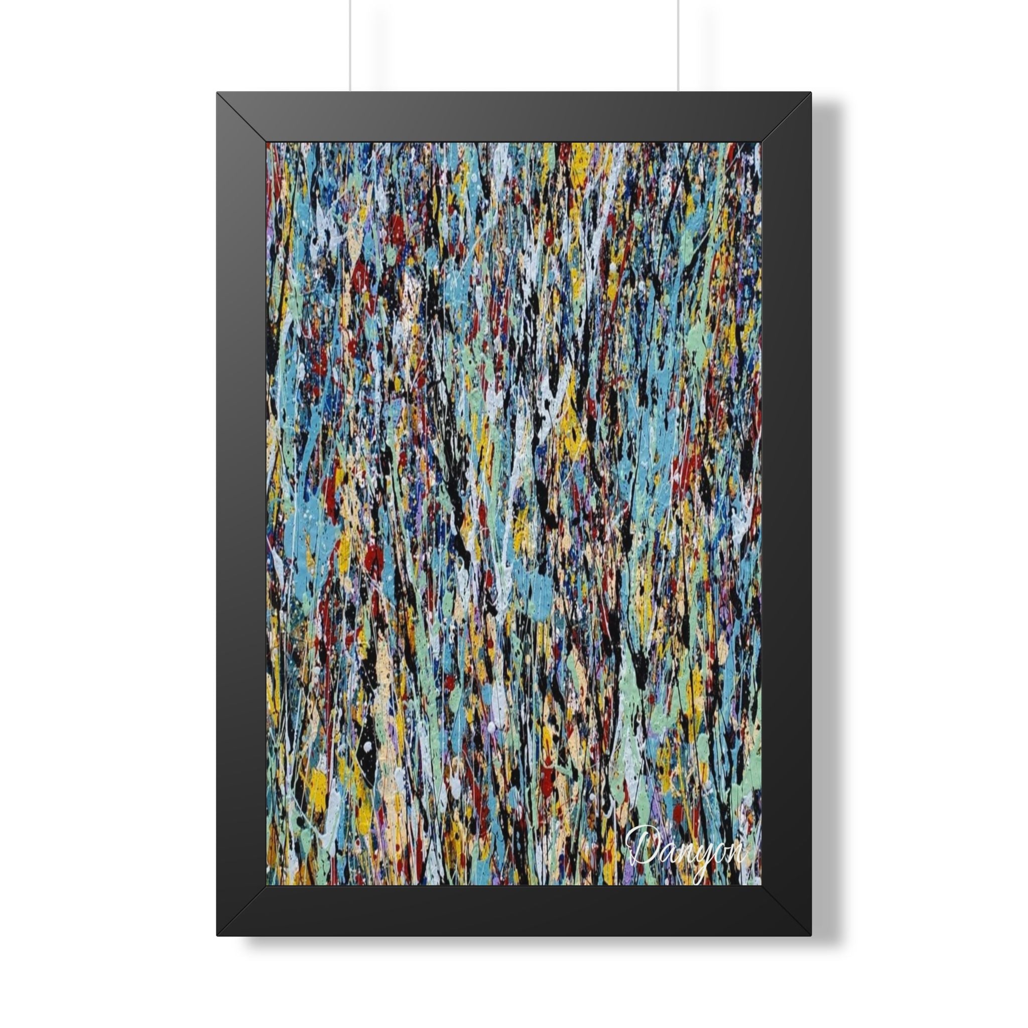 Abstract Expressionist Framed Poster — Colorful Drip Paint Vertical Print