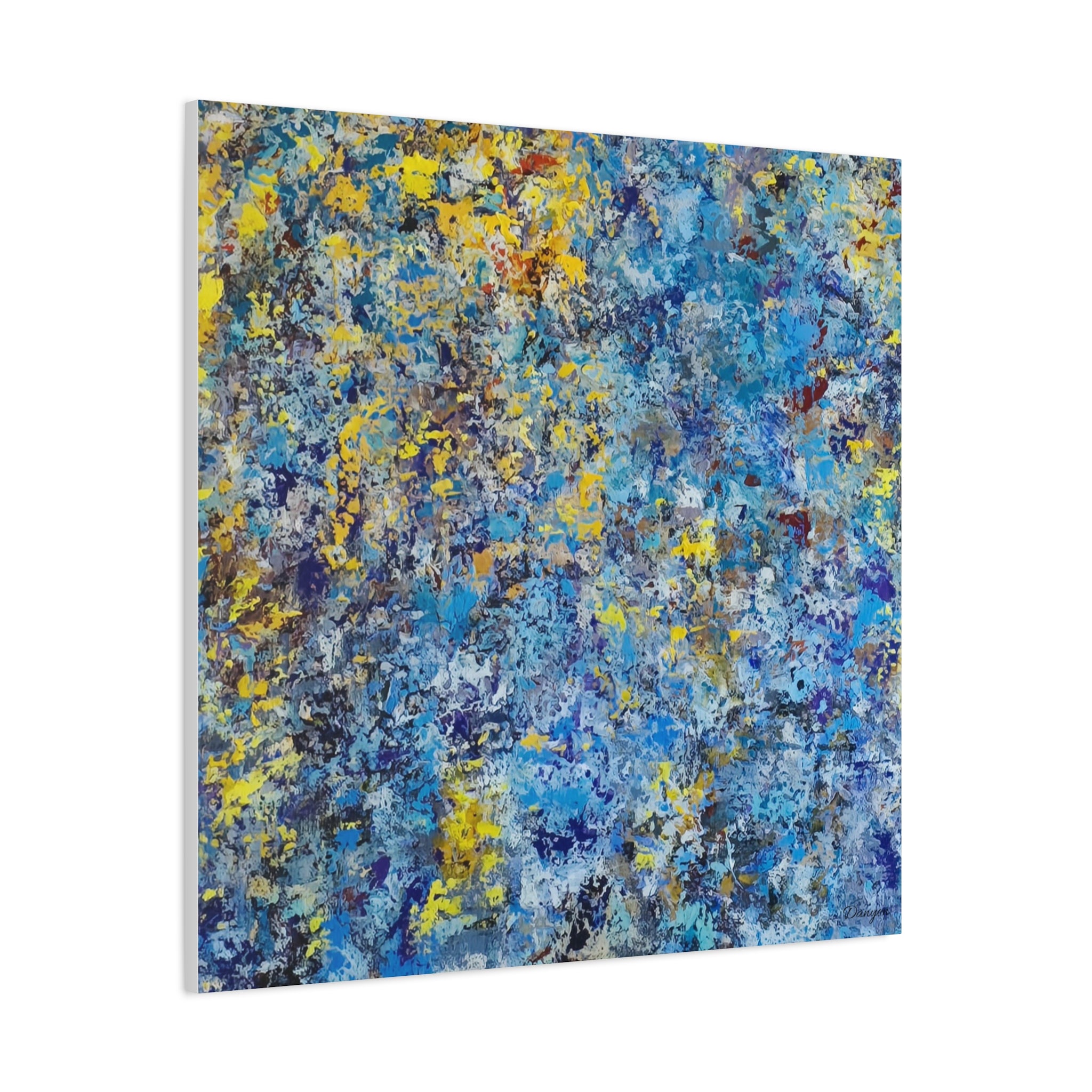 Abstract Blue & Yellow Matte Canvas Art - Stretched 1.25"
