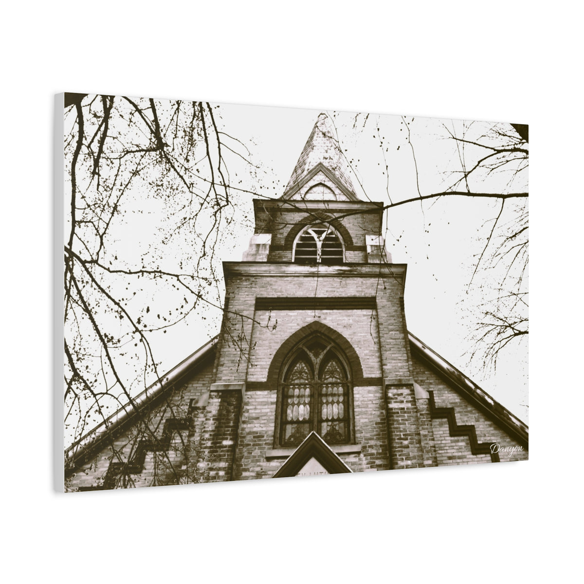 Gothic Church Photo Canvas Print — Vintage Sepia Matte Stretched Wall Art