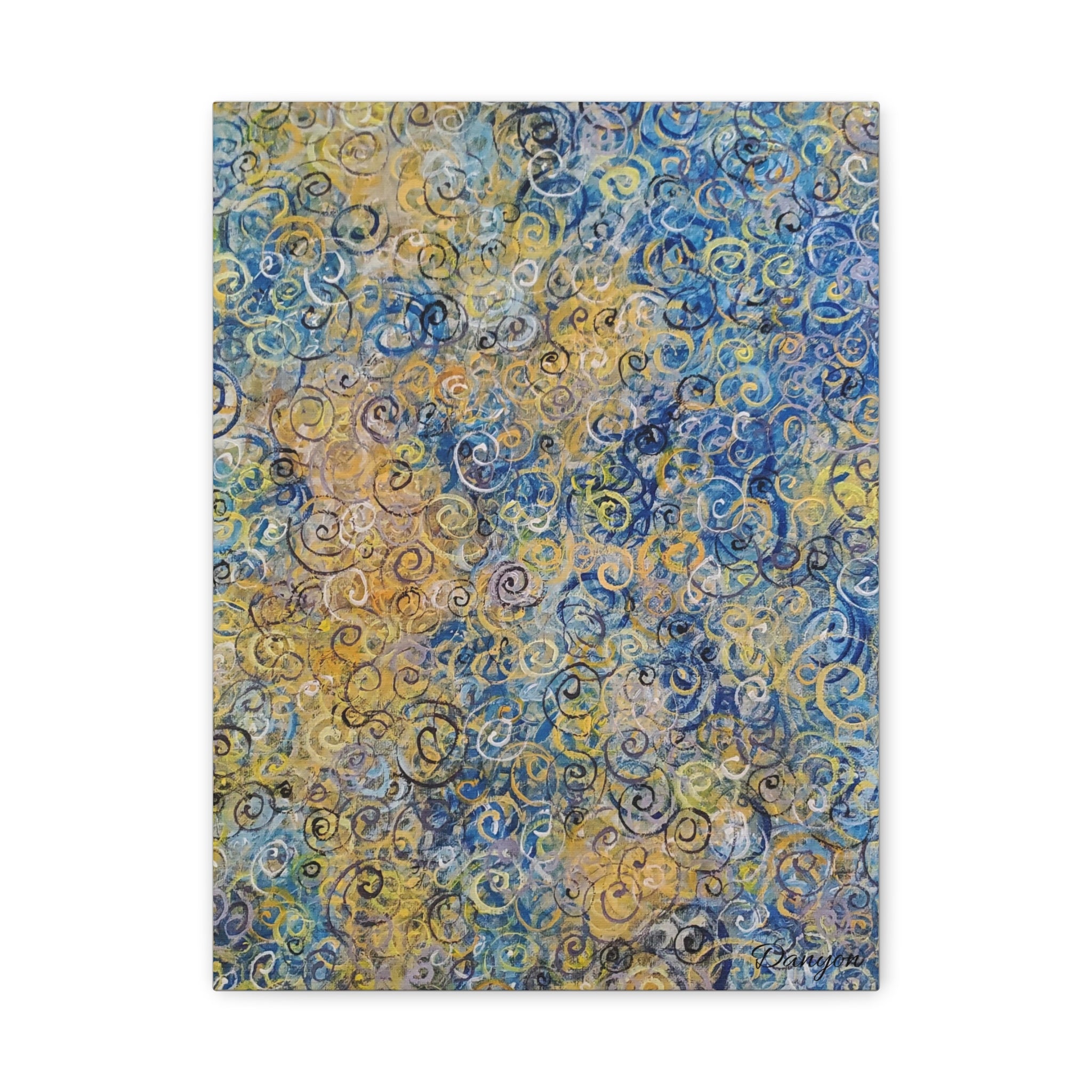 Abstract Blue & Gold Swirl Canvas Print — Stretched Matte Wall Art